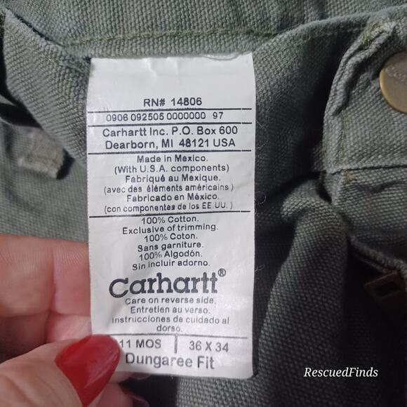 Carhartt Dungaree Fit Cargo Utility Jeans Olive Green Men's 36 X 34 Vintage - Picture 6 of 6